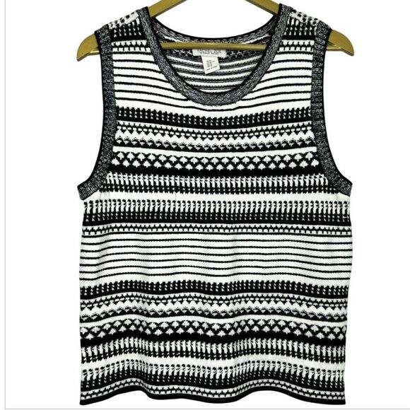 Rachel Zoe Fair Isle Western Sweater Vest XL Crew Neck Knitted Top Black White - Picture 1 of 5